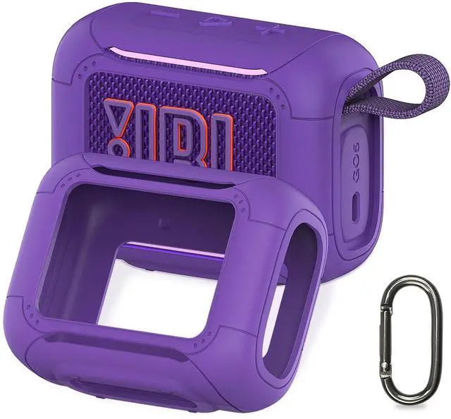Main image of Silicone Cover Case for JBL Go 5 Portable Bluetooth Speaker | Go 5 Speaker Accessories, Protective Case with Metal Carabiner, Shockproof and Anti-Scratch Cover (Purple)