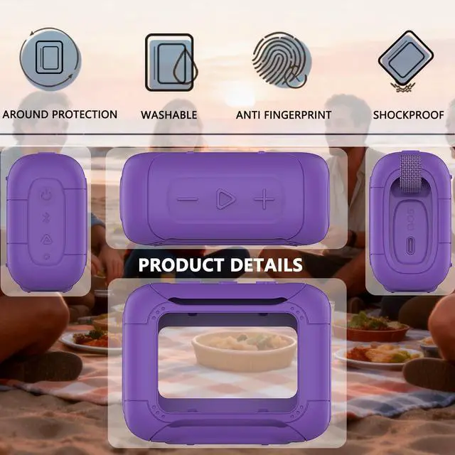 Alt view image 5 of 7 - Silicone Cover Case for JBL Go 5 Portable Bluetooth Speaker | Go 5 Speaker Accessories, Protective Case with Metal Carabiner, Shockproof and Anti-Scratch Cover (Purple)