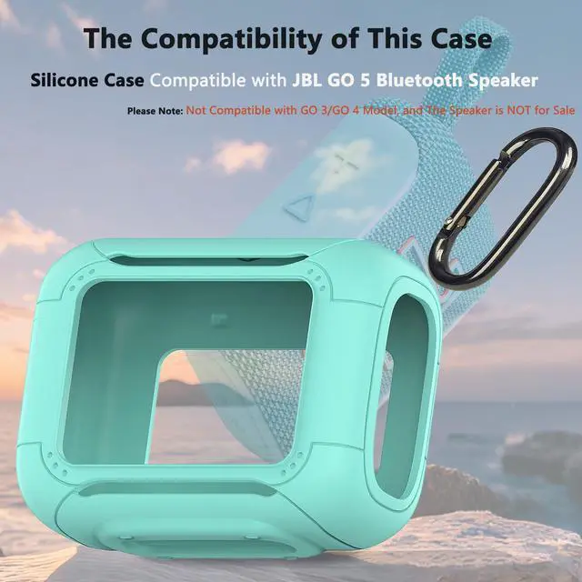 Alt view image 2 of 7 - Silicone Cover Case for JBL Go 5 Portable Bluetooth Speaker | Go 5 Speaker Accessories, Protective Case with Metal Carabiner, Shockproof and Anti-Scratch Cover (Teal)