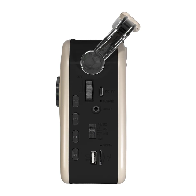 Alt view image 6 of 7 - Retro AM FM SW Portable Bluetooth Radio with Solar Panel, R-58, Ivory Rechargeable Battery, Supplemental Solar Charging, USB TF MP3 Player, Compact Utility Radio