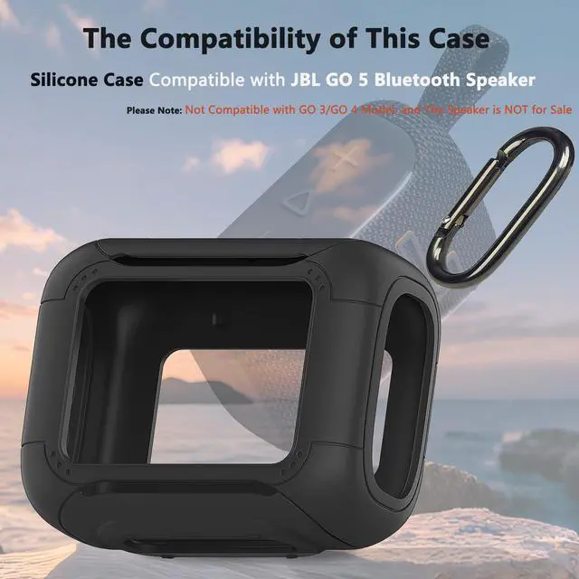 Alt view image 2 of 7 - Silicone Cover Case for JBL Go 5 Portable Bluetooth Speaker | Go 5 Speaker Accessories, Protective Case with Metal Carabiner, Shockproof and Anti-Scratch Cover (Black)