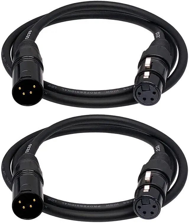 Main image of 4-Pin XLR Male to Female Balanced Extension Cable, 3 ft, 2-Pack