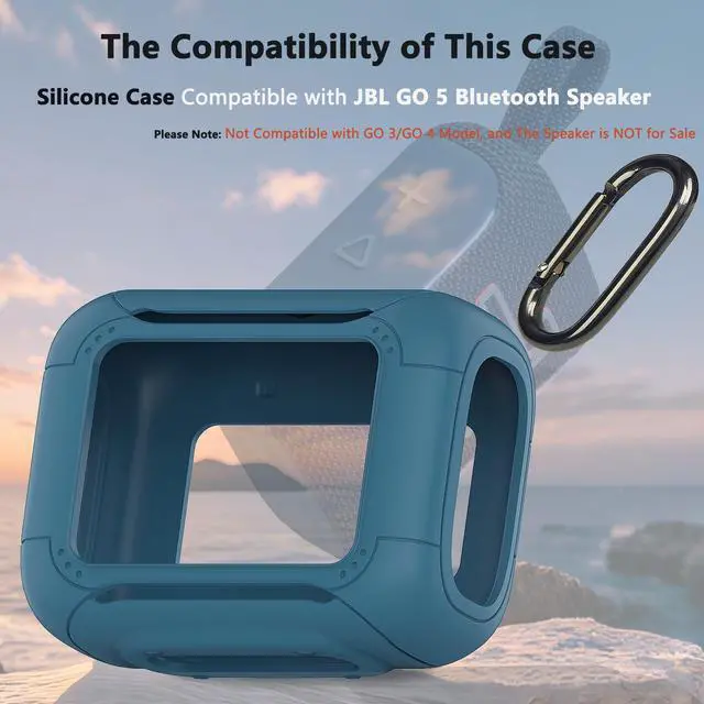 Alt view image 2 of 7 - Silicone Cover Case for JBL Go 5 Portable Bluetooth Speaker | Go 5 Speaker Accessories, Protective Case with Metal Carabiner, Shockproof and Anti-Scratch Cover (Blue)
