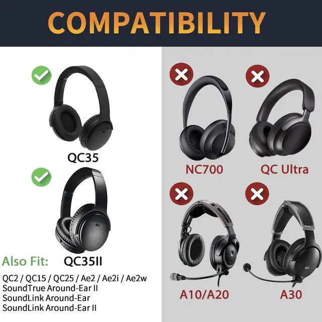 Alt view image 6 of 6 - Ear Pads for Bose Quiet Comfort 35 II (QC35 ii) Soft Protein Leather Replacement Earpads Ear Cushions for Bose QC 35 25 15 QC2 Ae2/ Ae2i/ Ae2W/ Sound Link/Sound True Black