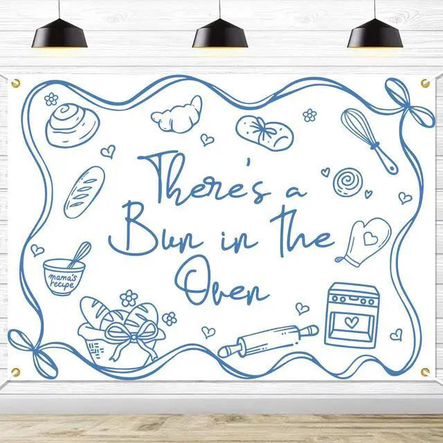 Main image of There's a Bun in The Oven Backdrop Bun in The Oven Baby Shower Party Photography Background Bread Baby Shower Party Decorations,7 * 5Ft