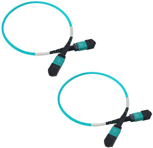 Main image of 2Pcs 0.3m MPO Fiber Optic Patch Cord, OM3-150 Multi-Mode Cable Jumper Plug, Female to Female, 12 Core 6 Channel Type B, PC end face, LSZH 3.0mm, Compatible with 8 Core 4 Channel MPO