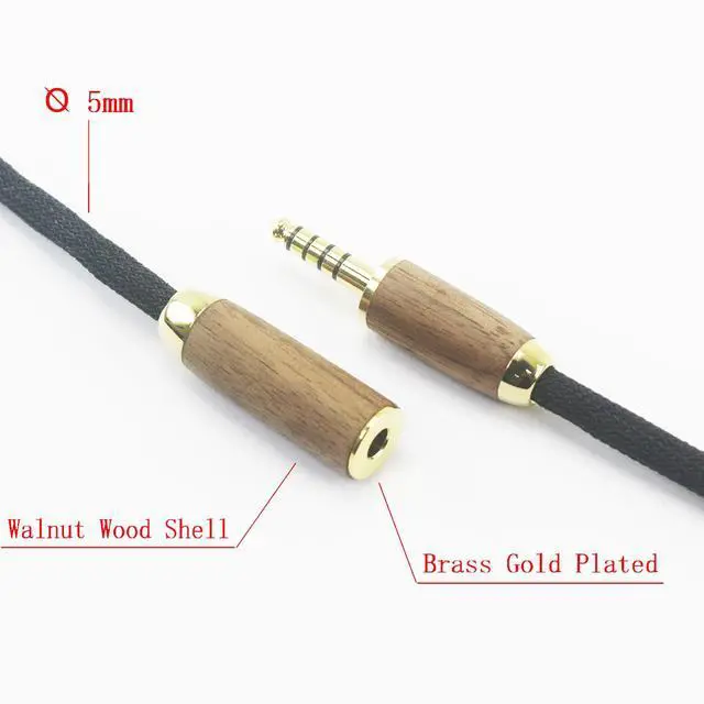 Alt view image 4 of 6 - 4.4mm Male to 4.4mm Female Balanced Headphone Audio Adapter Cable Extension Cord 6N OCC Copper Single Crystal Silver Plated Wire Walnut Wood Shell 1.6ft