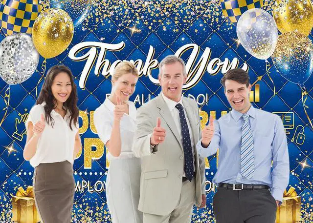 Alt view image 3 of 7 - Employee Appreciation Day Backdrop You are Appreciated Staff Team Appreciation Week Background We Appreciate You Blue Gold Photoshoot Banner Props (8x6FT(94 x 70 inch))