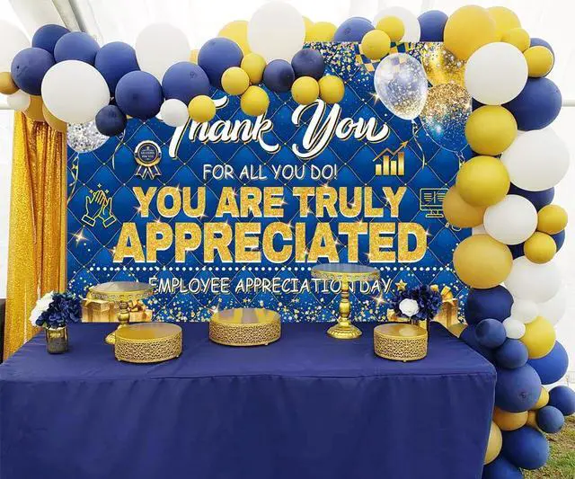 Alt view image 4 of 7 - Employee Appreciation Day Backdrop You are Appreciated Staff Team Appreciation Week Background We Appreciate You Blue Gold Photoshoot Banner Props (8x6FT(94 x 70 inch))