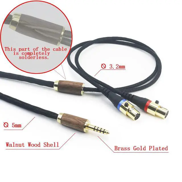 Alt view image 2 of 6 - 4.4mm Balanced Cable Compatible with Audeze LCD-2, LCD-4, LCD-3, LCD-X, LCD-XC, MM-500 Headphone Upgrade Replacement Audio Cable 6N OCC Copper Silver Plated Cord Walnut Wood Shell 6.6ft