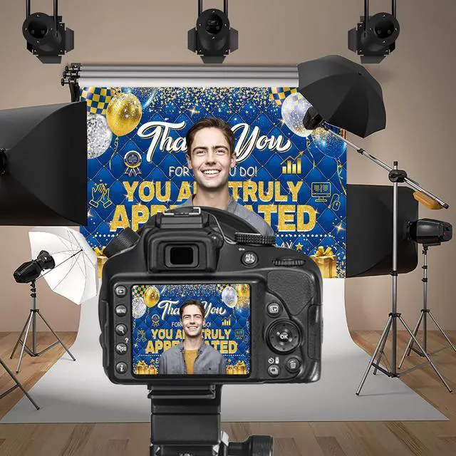 Alt view image 5 of 7 - Employee Appreciation Day Backdrop You are Appreciated Staff Team Appreciation Week Background We Appreciate You Blue Gold Photoshoot Banner Props (8x6FT(94 x 70 inch))