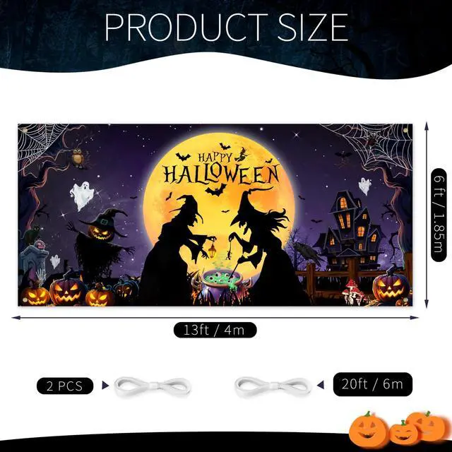Alt view image 2 of 7 - Halloween Garage Door Cover Banner 6 x 13 Ft Outdoor Party Decorations | Large size outdoor backdrop for home wall and party decoration