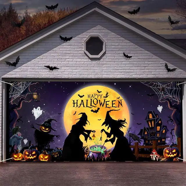 Main image of Halloween Garage Door Cover Banner 6 x 13 Ft Outdoor Party Decorations | Large size outdoor backdrop for home wall and party decoration
