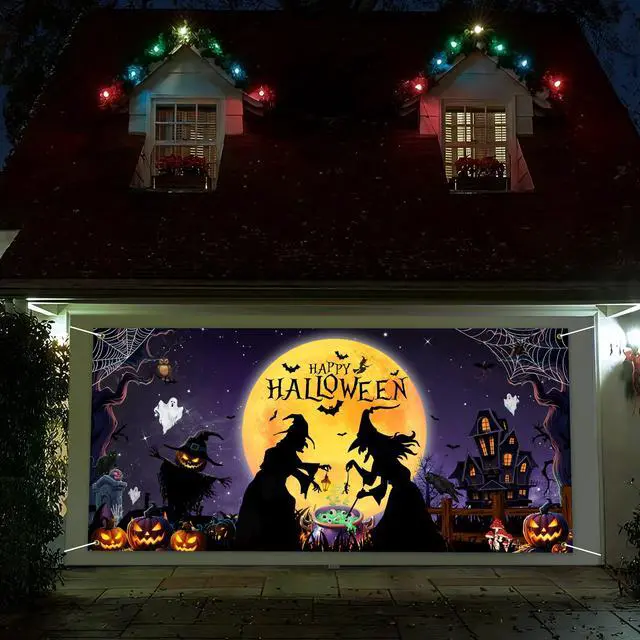 Alt view image 4 of 7 - Halloween Garage Door Cover Banner 6 x 13 Ft Outdoor Party Decorations | Large size outdoor backdrop for home wall and party decoration