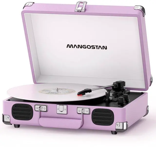 Main image of Purple Bluetooth Suitcase Record Player, 3-Speed Turntable | Vintage purple suitcase style with Bluetooth, 3-speed playback, built-in speakers, auto stop, AUX, RCA and headphone jack
