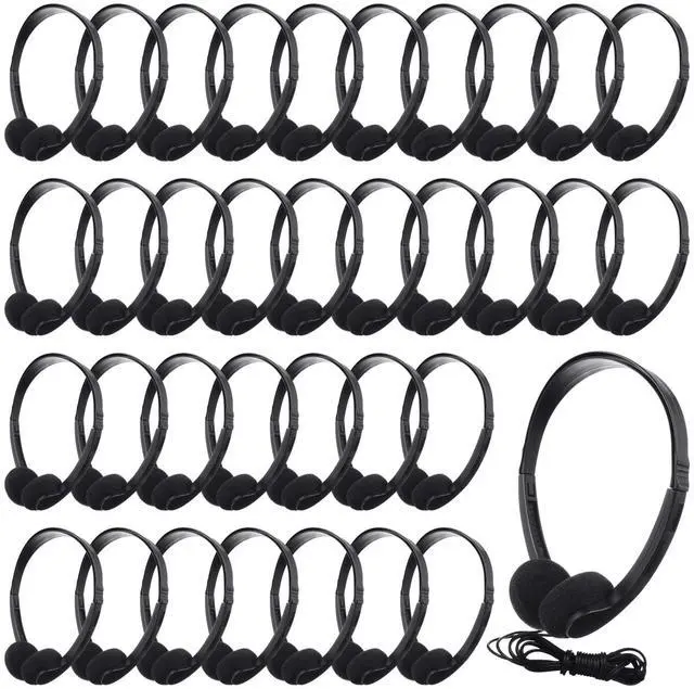 Main image of 30 Pack Bulk Classroom Headphones Wired Black Adjustable Over Ear Earbuds Headphones with 3.5 mm Plug for Teen Adults Students Schools Library Computer Labs Office Airplane