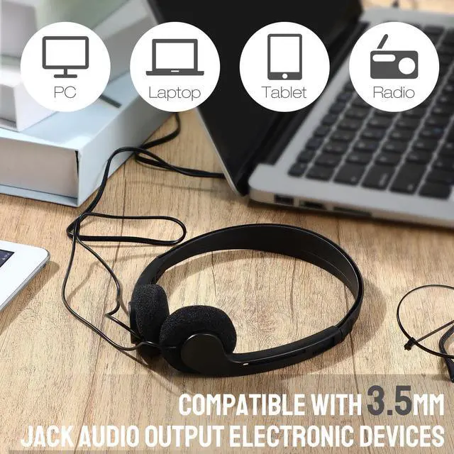 Alt view image 3 of 6 - 30 Pack Bulk Classroom Headphones Wired Black Adjustable Over Ear Earbuds Headphones with 3.5 mm Plug for Teen Adults Students Schools Library Computer Labs Office Airplane