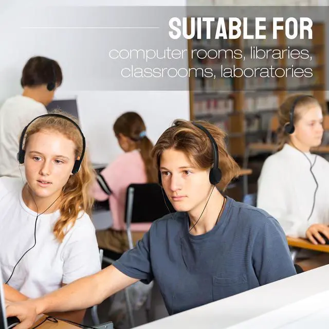 Alt view image 4 of 6 - 30 Pack Bulk Classroom Headphones Wired Black Adjustable Over Ear Earbuds Headphones with 3.5 mm Plug for Teen Adults Students Schools Library Computer Labs Office Airplane