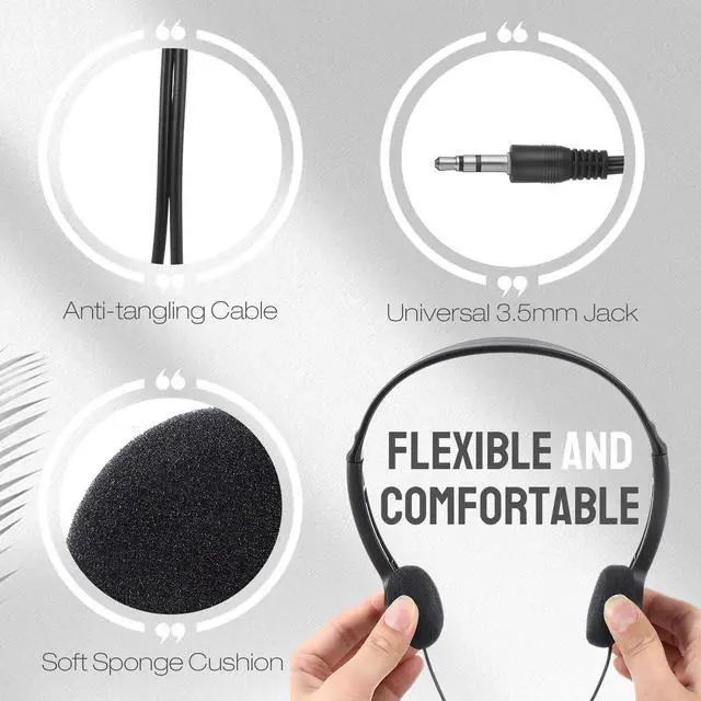 Alt view image 5 of 6 - 30 Pack Bulk Classroom Headphones Wired Black Adjustable Over Ear Earbuds Headphones with 3.5 mm Plug for Teen Adults Students Schools Library Computer Labs Office Airplane