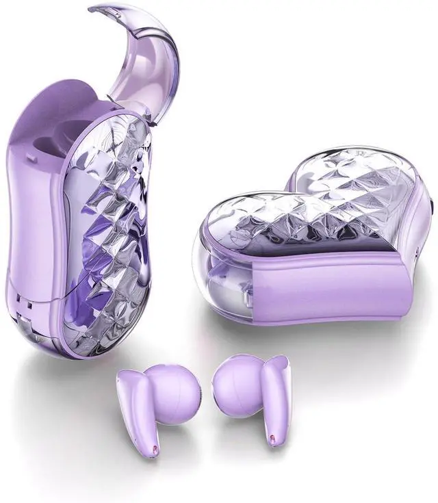 Main image of Purple Kids Cute Wireless Earbuds Kawaii Hearts Shaped Blue Tooth Ear Buds Unique Design Headphones for iPhone Android Kids Girl Friends