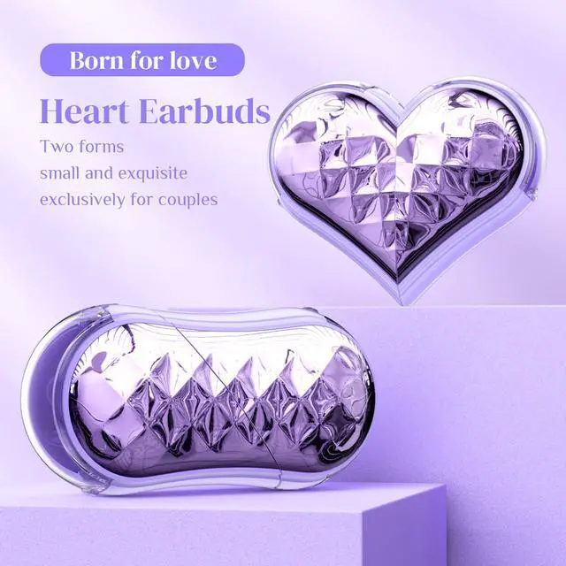 Alt view image 2 of 7 - Purple Kids Cute Wireless Earbuds Kawaii Hearts Shaped Blue Tooth Ear Buds Unique Design Headphones for iPhone Android Kids Girl Friends