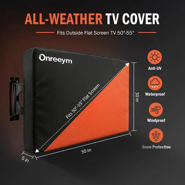 Alt view image 6 of 7 - Oreenym Waterproof Outdoor TV Cover for 50-55in Flat Screen Television | Heavy Duty 600D Oxford, All-Weather Protection, UV Resistant & Dustproof, Full Coverage & Universal Fit