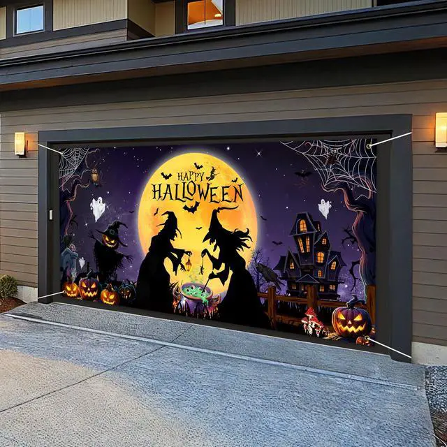 Alt view image 6 of 7 - Halloween Garage Door Cover Banner 6 x 13 Ft Outdoor Party Decorations | Large size outdoor backdrop for home wall and party decoration