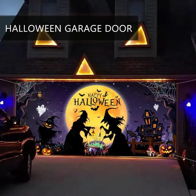 Alt view image 7 of 7 - Halloween Garage Door Cover Banner 6 x 13 Ft Outdoor Party Decorations | Large size outdoor backdrop for home wall and party decoration