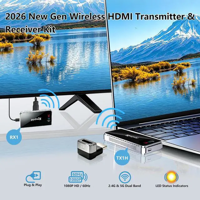 Alt view image 2 of 6 - Wireless HDMI Transmitter and Receiver, Plug and Play Extender Kit | Wirelessly transmit video and audio to compatible displays with plug-and-play setup, LED guidance and efficient cooling