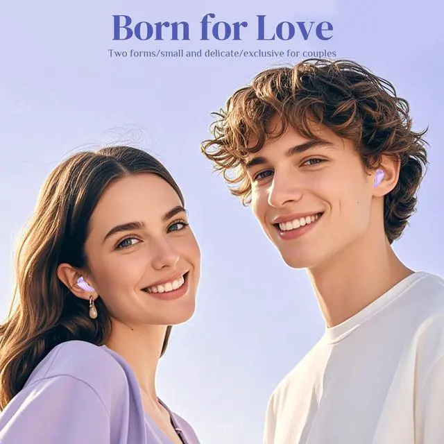 Alt view image 4 of 7 - Purple Kids Cute Wireless Earbuds Kawaii Hearts Shaped Blue Tooth Ear Buds Unique Design Headphones for iPhone Android Kids Girl Friends