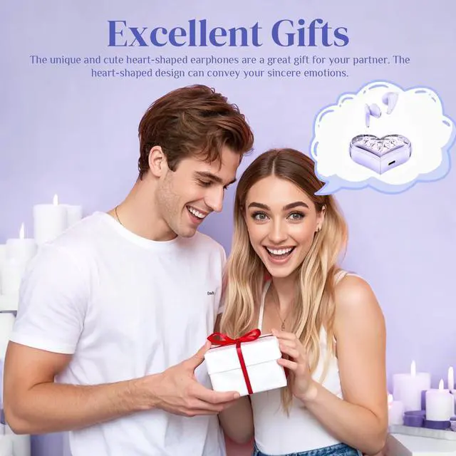 Alt view image 6 of 7 - Purple Kids Cute Wireless Earbuds Kawaii Hearts Shaped Blue Tooth Ear Buds Unique Design Headphones for iPhone Android Kids Girl Friends