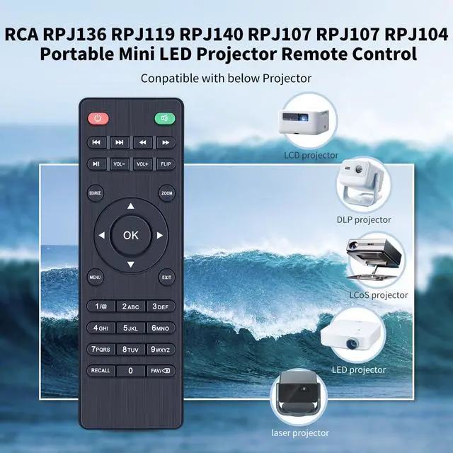 Alt view image 2 of 7 - New Projectors Remote Control Replacement fit for RCA RPJ136 RPJ119 RPJ140 RPJ107 RPJ107 RPJ104 Portable Mini LED Projector