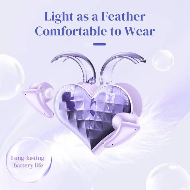Alt view image 7 of 7 - Purple Kids Cute Wireless Earbuds Kawaii Hearts Shaped Blue Tooth Ear Buds Unique Design Headphones for iPhone Android Kids Girl Friends