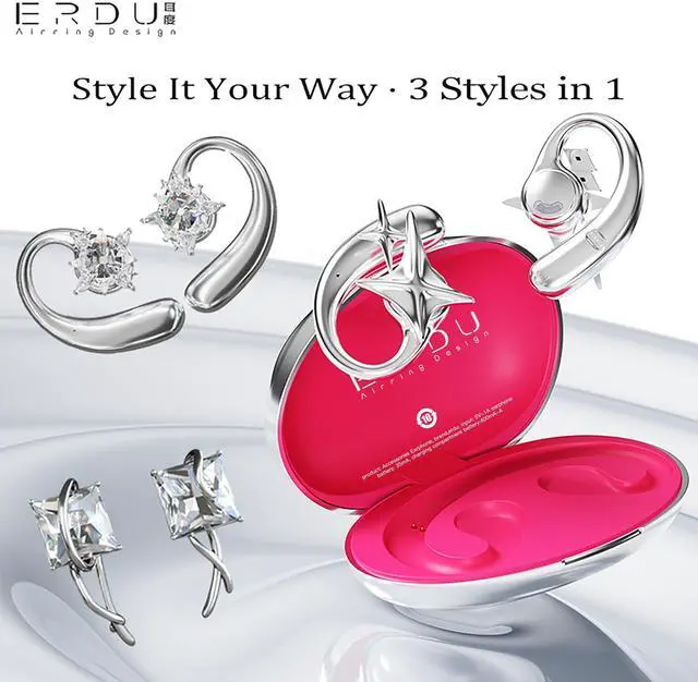 Alt view image 2 of 6 - Magnetic Ear Cuff Headphones for Women, Open-Ear Jewelry Bluetooth Earbuds with Metal Mirror Finish, Clip-On Wireless Earphones, Bluetooth 5.4, Fast Charging 30H Playtime