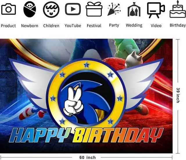 Alt view image 2 of 4 - Cartoon for Blue Hedgehog Birthday Party Backdrop,Themed Birthday Banner Shoot Photo Backgrounds Props for Party 5x3ft