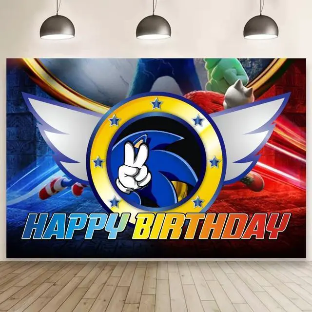 Main image of Cartoon for Blue Hedgehog Birthday Party Backdrop,Themed Birthday Banner Shoot Photo Backgrounds Props for Party 5x3ft