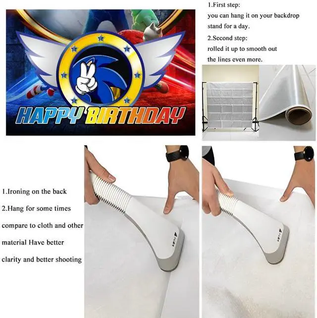 Alt view image 4 of 4 - Cartoon for Blue Hedgehog Birthday Party Backdrop,Themed Birthday Banner Shoot Photo Backgrounds Props for Party 5x3ft