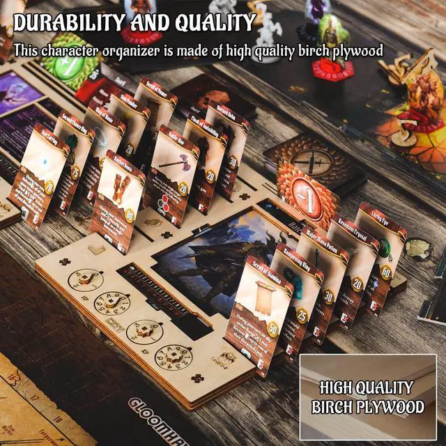 Alt view image 4 of 6 - Character Dashboard Set, 2 Birch Wood Player Boards with HP XP Dials | Compatible with Gloomhaven Jaws of the Lion, Saves Table Space, HP and XP Dial Trackers, Assembly Required