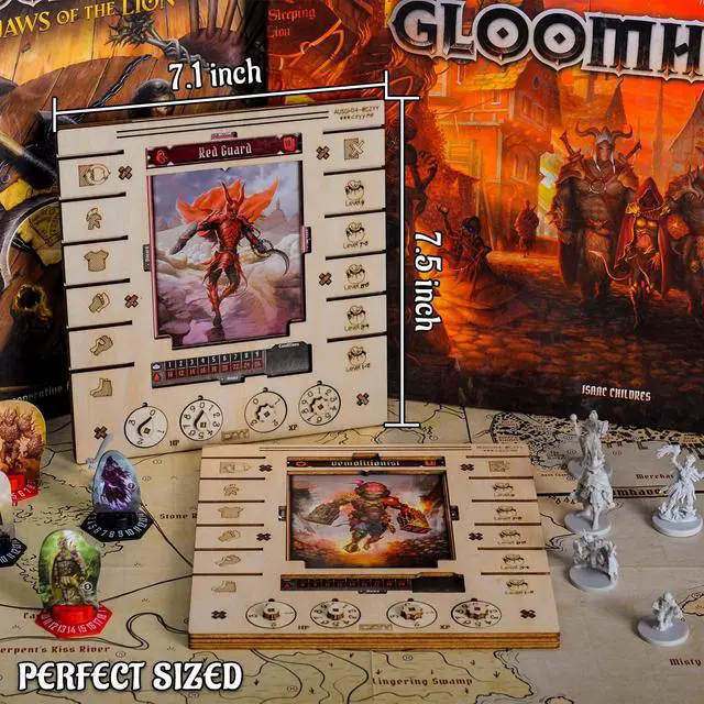 Alt view image 6 of 6 - Character Dashboard Set, 2 Birch Wood Player Boards with HP XP Dials | Compatible with Gloomhaven Jaws of the Lion, Saves Table Space, HP and XP Dial Trackers, Assembly Required