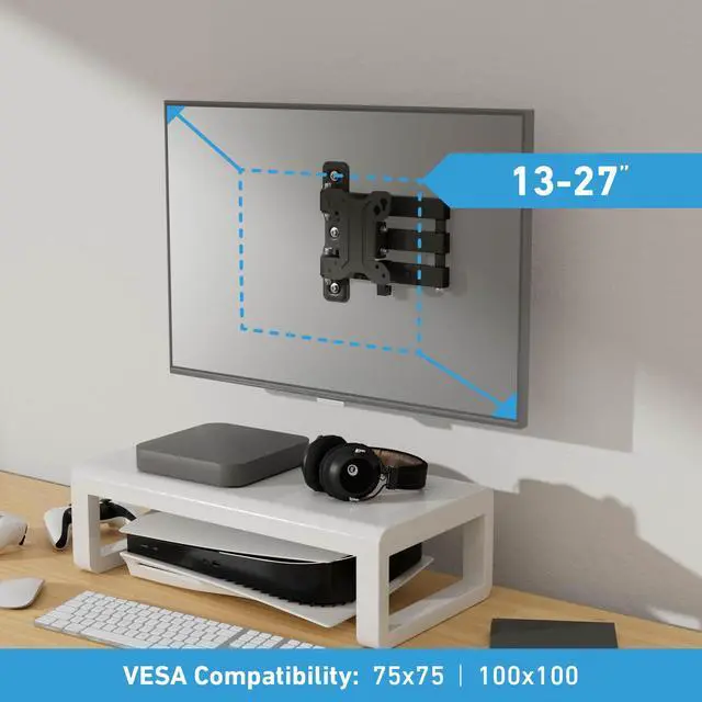 Alt view image 2 of 6 - TV Wall Bracket for 13-27 Inch TVs, Tilt, Turn and Extend TV Wall Bracket with Spirit Level, Full Motion Monitor Mount - VESA 75x75mm - 100x100mm, Holds up to 55lbs
