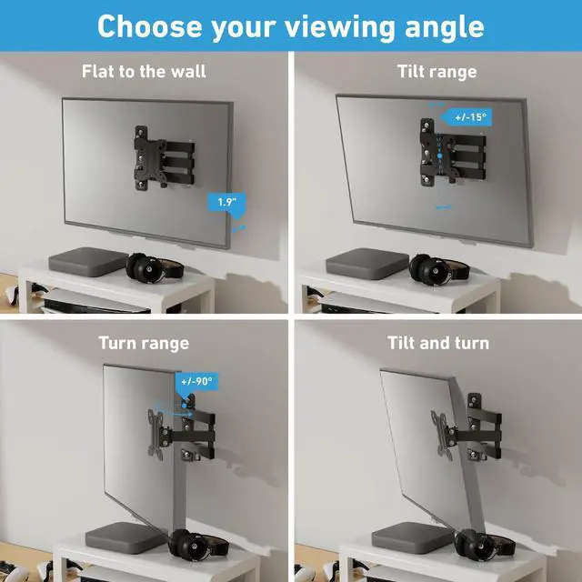 Alt view image 3 of 6 - TV Wall Bracket for 13-27 Inch TVs, Tilt, Turn and Extend TV Wall Bracket with Spirit Level, Full Motion Monitor Mount - VESA 75x75mm - 100x100mm, Holds up to 55lbs