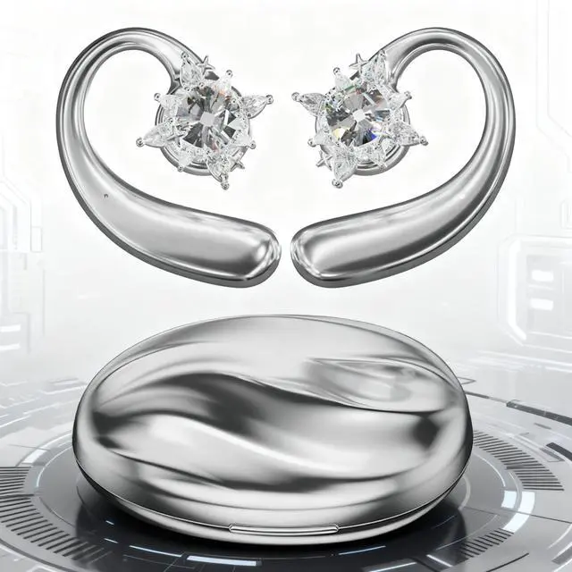 Alt view image 6 of 6 - Magnetic Ear Cuff Headphones for Women, Open-Ear Jewelry Bluetooth Earbuds with Metal Mirror Finish, Clip-On Wireless Earphones, Bluetooth 5.4, Fast Charging 30H Playtime
