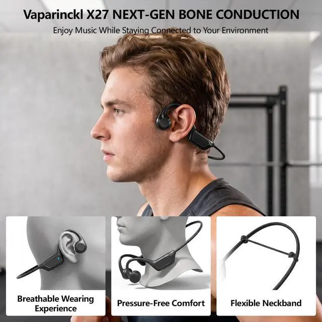 Alt view image 2 of 7 - Bone Conduction Headphones with Mic, 2026 Wireless Bluetooth6.0 Open-Ear Sports Headphones, Sweat Resistant, Lightweight and Comfort, 10Hrs Playtime, Game Mode, Suitable for Running, Cycling, Workouts
