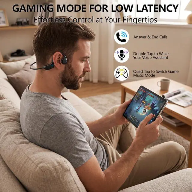 Alt view image 7 of 7 - Bone Conduction Headphones with Mic, 2026 Wireless Bluetooth6.0 Open-Ear Sports Headphones, Sweat Resistant, Lightweight and Comfort, 10Hrs Playtime, Game Mode, Suitable for Running, Cycling, Workouts