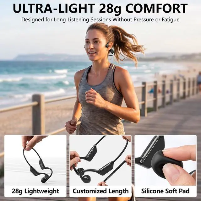Alt view image 4 of 7 - Bone Conduction Headphones with Mic, 2026 Wireless Bluetooth6.0 Open-Ear Sports Headphones, Sweat Resistant, Lightweight and Comfort, 10Hrs Playtime, Game Mode, Suitable for Running, Cycling, Workouts