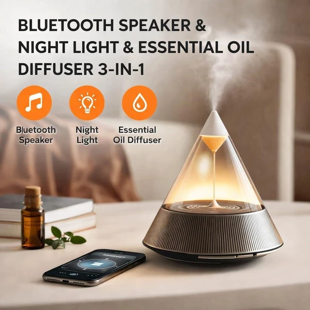 Alt view image 3 of 7 - 3-in-1 Wireless Speaker with Night Light and Diffuser Audio Equipment, 45W 360° Surround Sound, 4000mAh Rechargeable
