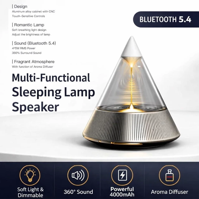 Alt view image 4 of 7 - 3-in-1 Wireless Speaker with Night Light and Diffuser Audio Equipment, 45W 360° Surround Sound, 4000mAh Rechargeable