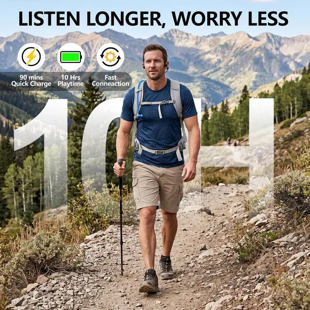Alt view image 6 of 7 - Bone Conduction Headphones with Mic, 2026 Wireless Bluetooth6.0 Open-Ear Sports Headphones, Sweat Resistant, Lightweight and Comfort, 10Hrs Playtime, Game Mode, Suitable for Running, Cycling, Workouts