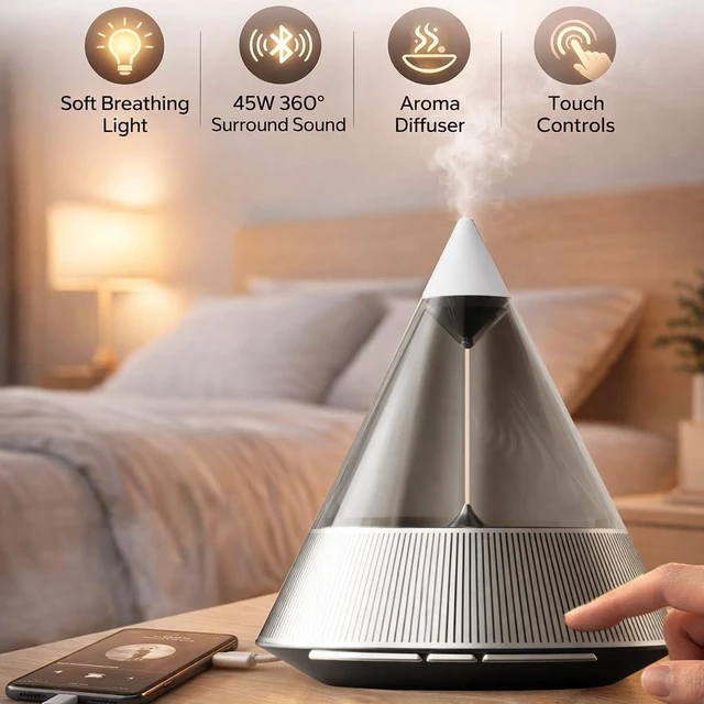 Alt view image 5 of 7 - 3-in-1 Wireless Speaker with Night Light and Diffuser Audio Equipment, 45W 360° Surround Sound, 4000mAh Rechargeable