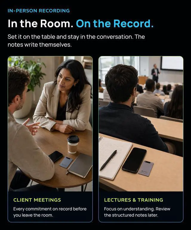Alt view image 3 of 6 - AI Voice Recorder, Transcribe & Summarize for Meetings,Calls | AI Note Taker,Action Items,Ask Agent,138 Languages,Ultra-Slim,InstantView Display,Contact Insight,Lite